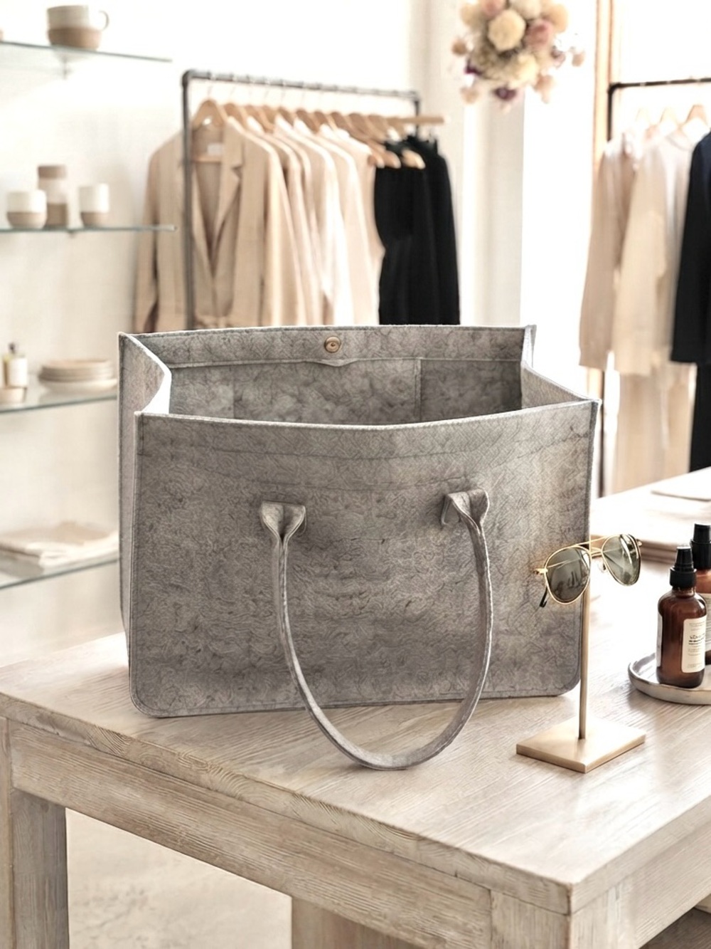 NWT Out of the Woods Grey Recycled Felt Shopper Tote Bag